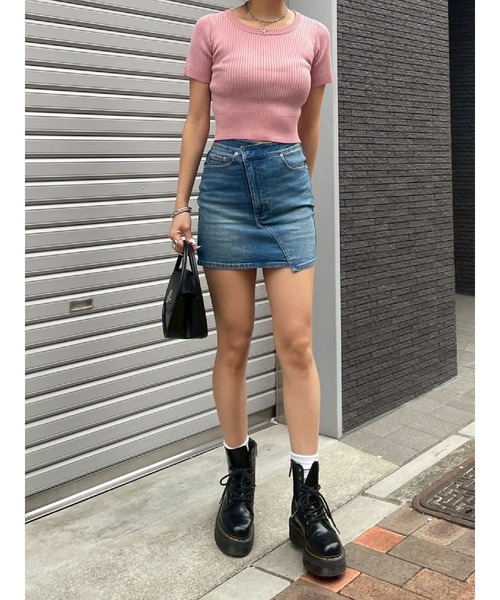 EVRIS（エヴリス）の「ハーフスリーブバックオープンリボンニットトップス（ニット/セーター・レディース・ブラック/ブルー/ピンク/ベージュ・FREE）」の21枚目の写真