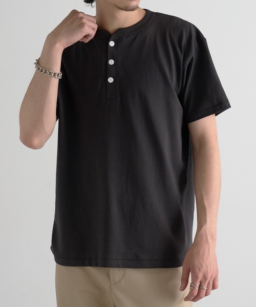 CROSS & STITCH(クロスステッチ)の「【Cross&Stitch】オープンエンド マックスウェイト ヘンリーネックTシャツ OE1120(Tシャツ/カットソー・メンズ・ホワイト/インディゴブルー/ネイビー/スミクロ/ブラック/アーミー/ナチュラル/グレー・S/M/L/XL)」の18枚目の写真