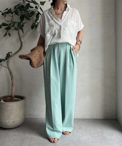 DouDou（ドゥドゥ）の「【WEB限定】リヨセル×ジョーゼット切替シャツ（シャツ/ブラウス・レディース・ブラック/ベージュ/ホワイト・FREE）」の5枚目の写真