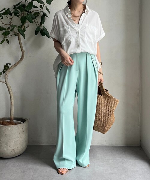 DouDou（ドゥドゥ）の「【WEB限定】リヨセル×ジョーゼット切替シャツ（シャツ/ブラウス・レディース・ブラック/ベージュ/ホワイト・FREE）」の6枚目の写真