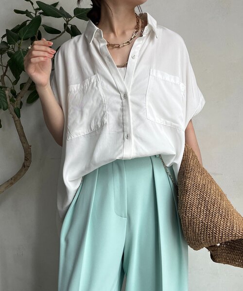 DouDou（ドゥドゥ）の「【WEB限定】リヨセル×ジョーゼット切替シャツ（シャツ/ブラウス・レディース・ブラック/ベージュ/ホワイト・FREE）」の8枚目の写真