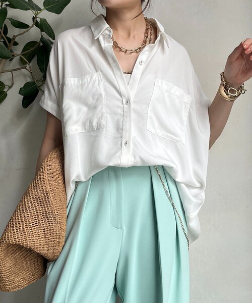 DouDou（ドゥドゥ）の「【WEB限定】リヨセル×ジョーゼット切替シャツ（シャツ/ブラウス・レディース・ブラック/ベージュ/ホワイト・FREE）」の9枚目の写真