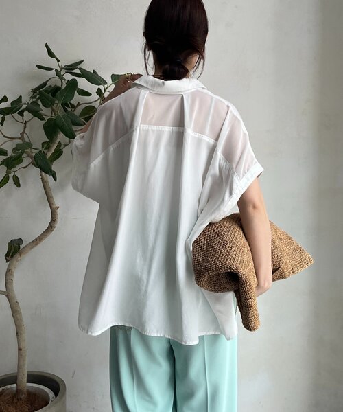 DouDou（ドゥドゥ）の「【WEB限定】リヨセル×ジョーゼット切替シャツ（シャツ/ブラウス・レディース・ブラック/ベージュ/ホワイト・FREE）」の10枚目の写真