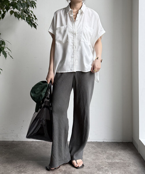 DouDou（ドゥドゥ）の「【WEB限定】リヨセル×ジョーゼット切替シャツ（シャツ/ブラウス・レディース・ブラック/ベージュ/ホワイト・FREE）」の11枚目の写真