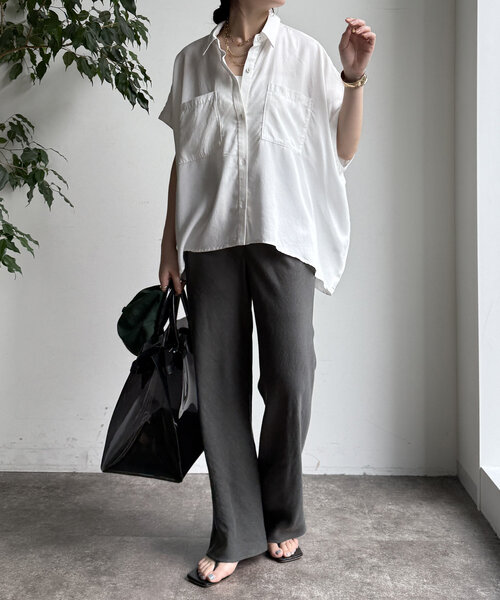 DouDou（ドゥドゥ）の「【WEB限定】リヨセル×ジョーゼット切替シャツ（シャツ/ブラウス・レディース・ブラック/ベージュ/ホワイト・FREE）」の12枚目の写真