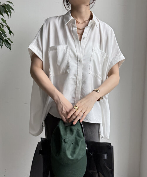 DouDou（ドゥドゥ）の「【WEB限定】リヨセル×ジョーゼット切替シャツ（シャツ/ブラウス・レディース・ブラック/ベージュ/ホワイト・FREE）」の13枚目の写真