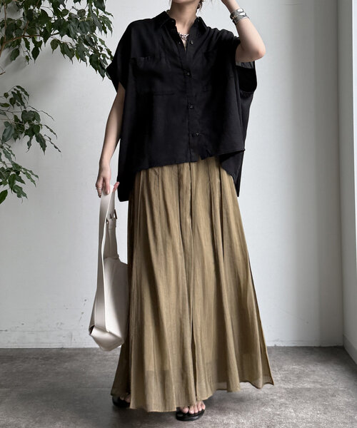 DouDou（ドゥドゥ）の「【WEB限定】リヨセル×ジョーゼット切替シャツ（シャツ/ブラウス・レディース・ブラック/ベージュ/ホワイト・FREE）」の16枚目の写真