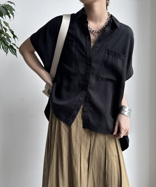 DouDou（ドゥドゥ）の「【WEB限定】リヨセル×ジョーゼット切替シャツ（シャツ/ブラウス・レディース・ブラック/ベージュ/ホワイト・FREE）」の22枚目の写真