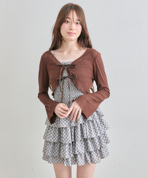 OLIVE des OLIVE(オリーブデオリーブ)の「【SETアイテム】シャーリングキャミワンピとボレロのセット(ワンピース・レディース・サックスブルー/オフホワイト/ブラウン・FREE)」の16枚目の写真
