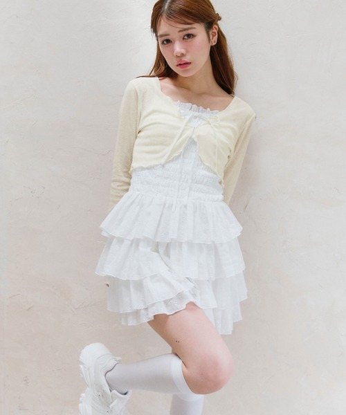 OLIVE des OLIVE(オリーブデオリーブ)の「【SETアイテム】シャーリングキャミワンピとボレロのセット(ワンピース・レディース・サックスブルー/オフホワイト/ブラウン・FREE)」の3枚目の写真