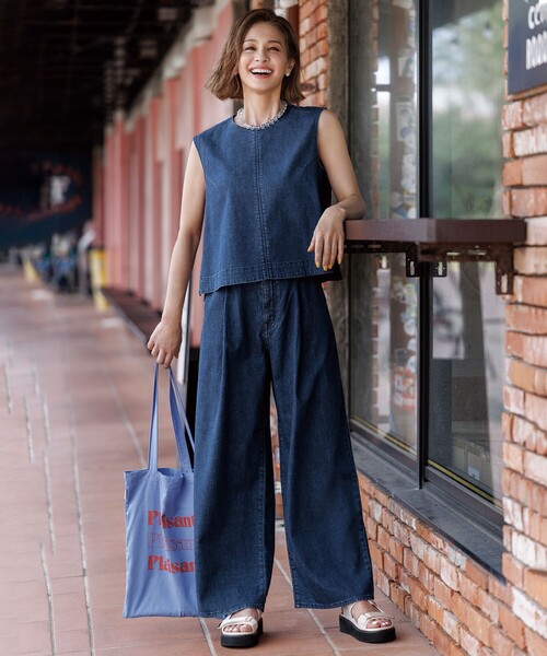 【UVカット/遮熱】UNFILO DENIM LIGHT UVカット/遮熱】UNFILO DENIM LIGHT タックワイドパンツ（デニム