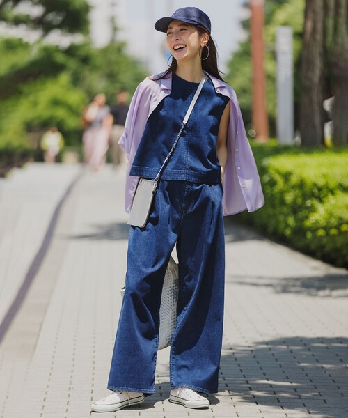 新品　アンフィーロ　デニムライト　タックワイドパンツ　インディゴ　Mサイズ UVカット/遮熱】UNFILO DENIM LIGHT タックワイドパンツ（デニム