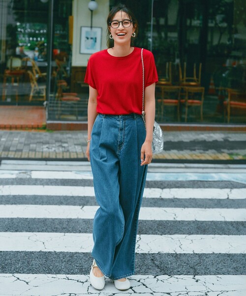 新品　アンフィーロ　デニムライト　タックワイドパンツ　インディゴ　Mサイズ UVカット/遮熱】UNFILO DENIM LIGHT タックワイドパンツ（デニム