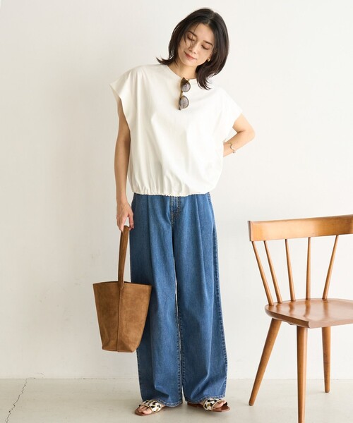 新品　アンフィーロ　デニムライト　タックワイドパンツ　インディゴ　Mサイズ UVカット/遮熱】UNFILO DENIM LIGHT タックワイドパンツ（デニム