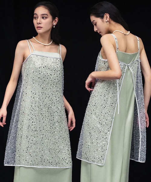 girl(ガール)の「スパンコール キャミソール ドレス キャミワンピ ラップスカート 2WAY 結婚式 ワンピース パーティードレス オケージョンドレス お呼ばれ 二次会 成人式 同窓会 謝恩会(ドレス・レディース・ブラック/グレー/オフホワイト/ゴールド・L/M)」の2枚目の写真