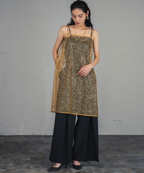 girl(ガール)の「スパンコール キャミソール ドレス キャミワンピ ラップスカート 2WAY 結婚式 ワンピース パーティードレス オケージョンドレス お呼ばれ 二次会 成人式 同窓会 謝恩会(ドレス・レディース・ブラック/グレー/オフホワイト/ゴールド・L/M)」の4枚目の写真