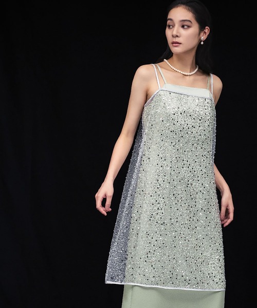 girl(ガール)の「スパンコール キャミソール ドレス キャミワンピ ラップスカート 2WAY 結婚式 ワンピース パーティードレス オケージョンドレス お呼ばれ 二次会 成人式 同窓会 謝恩会(ドレス・レディース・ブラック/グレー/オフホワイト/ゴールド・L/M)」の5枚目の写真
