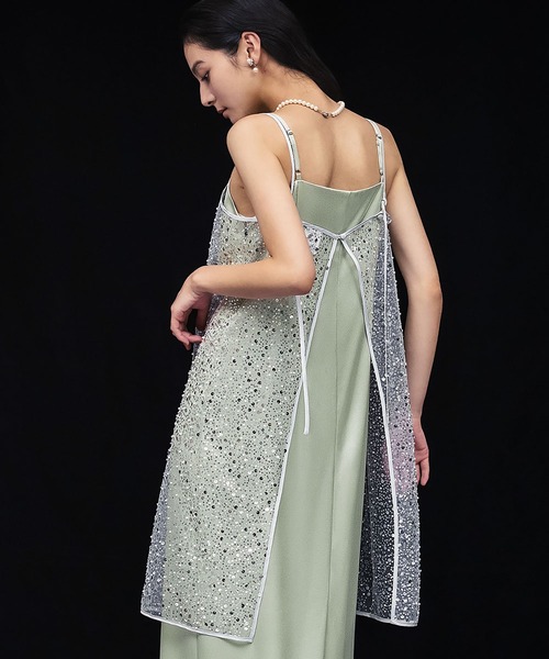 girl(ガール)の「スパンコール キャミソール ドレス キャミワンピ ラップスカート 2WAY 結婚式 ワンピース パーティードレス オケージョンドレス お呼ばれ 二次会 成人式 同窓会 謝恩会(ドレス・レディース・ブラック/グレー/オフホワイト/ゴールド・L/M)」の6枚目の写真