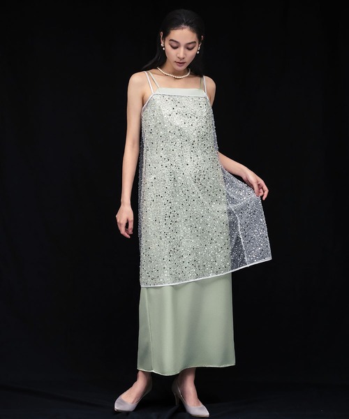 girl(ガール)の「スパンコール キャミソール ドレス キャミワンピ ラップスカート 2WAY 結婚式 ワンピース パーティードレス オケージョンドレス お呼ばれ 二次会 成人式 同窓会 謝恩会(ドレス・レディース・ブラック/グレー/オフホワイト/ゴールド・L/M)」の7枚目の写真