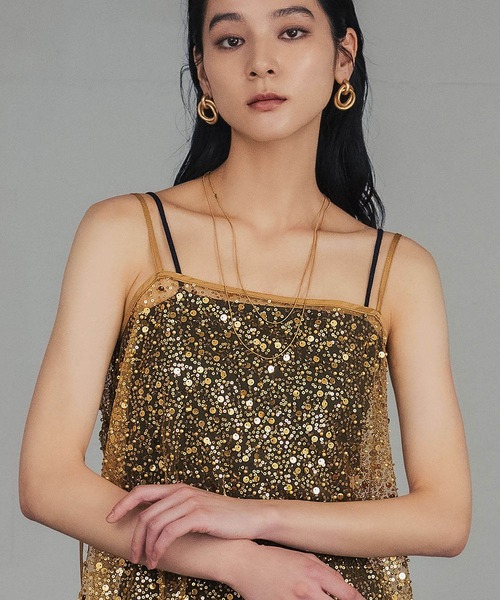 girl(ガール)の「スパンコール キャミソール ドレス キャミワンピ ラップスカート 2WAY 結婚式 ワンピース パーティードレス オケージョンドレス お呼ばれ 二次会 成人式 同窓会 謝恩会(ドレス・レディース・ブラック/グレー/オフホワイト/ゴールド・L/M)」の11枚目の写真
