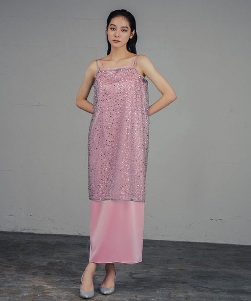 スパンコール キャミソール ドレス キャミワンピ ラップスカート 2WAY