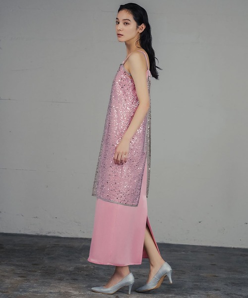 girl(ガール)の「スパンコール キャミソール ドレス キャミワンピ ラップスカート 2WAY 結婚式 ワンピース パーティードレス オケージョンドレス お呼ばれ 二次会 成人式 同窓会 謝恩会(ドレス・レディース・ブラック/グレー/オフホワイト/ゴールド・L/M)」の17枚目の写真