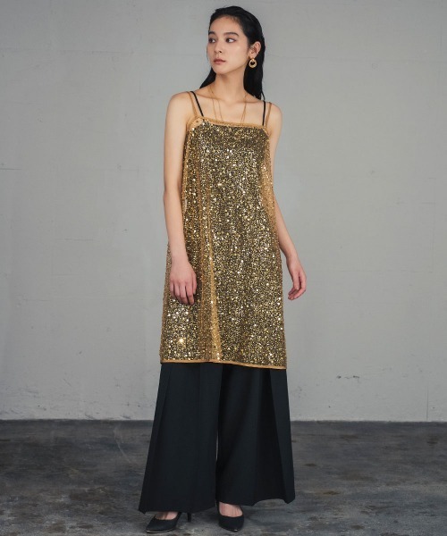 スパンコール キャミソール ドレス キャミワンピ ラップスカート 2WAY