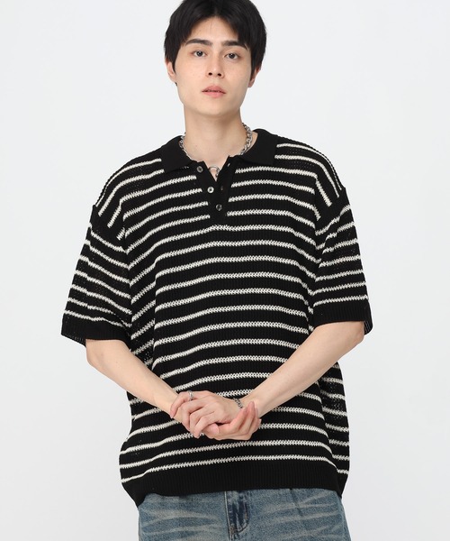 LAND MUSEUM(ランドミュージアム)の「LAND MUSEUM/ボーダーボタンニット(Tシャツ/カットソー・メンズ・グレー/ブラック・FREE)」の16枚目の写真