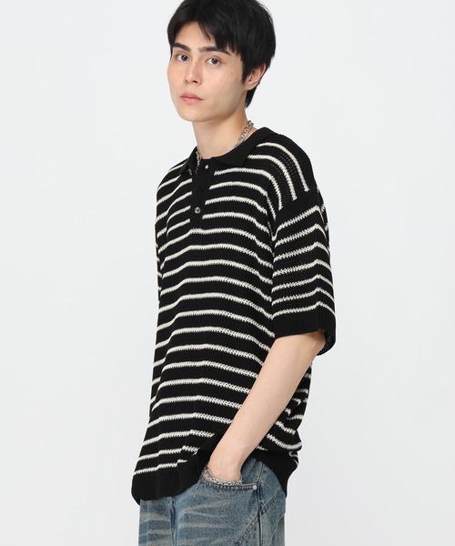 LAND MUSEUM(ランドミュージアム)の「LAND MUSEUM/ボーダーボタンニット(Tシャツ/カットソー・メンズ・グレー/ブラック・FREE)」の17枚目の写真