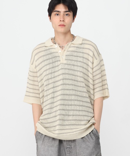 LAND MUSEUM(ランドミュージアム)の「LAND MUSEUM/ボーダーボタンニット(Tシャツ/カットソー・メンズ・グレー/ブラック・FREE)」の11枚目の写真