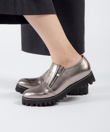 ALL BLACK | 【本革/軽量/269g/厚底/3.5cm】サイドジップシューズ(ローファー)