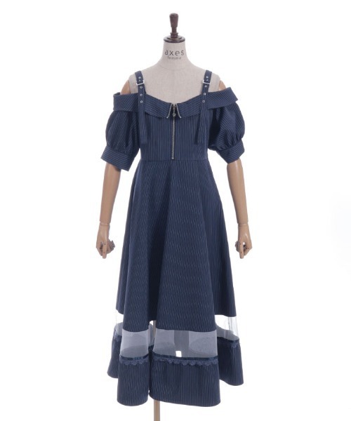 axes femme アクシーズファム オフショル風ストライプワンピース オフショル風ストライプワンピース | レディース服・レディース