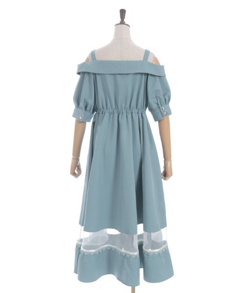 axes femme（アクシーズファム）の「オフショル風ストライプワンピース（ワンピース・レディース・ネイビー/ミント/ホワイト/パープル・FREE）」の16枚目の写真