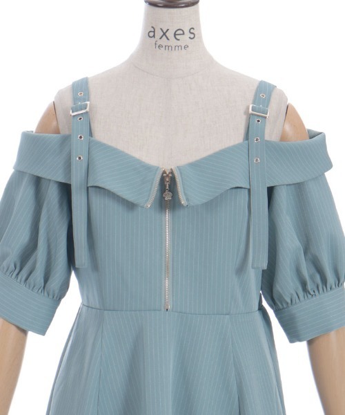 axes femme（アクシーズファム）の「オフショル風ストライプワンピース（ワンピース・レディース・ネイビー/ミント/ホワイト/パープル・FREE）」の17枚目の写真