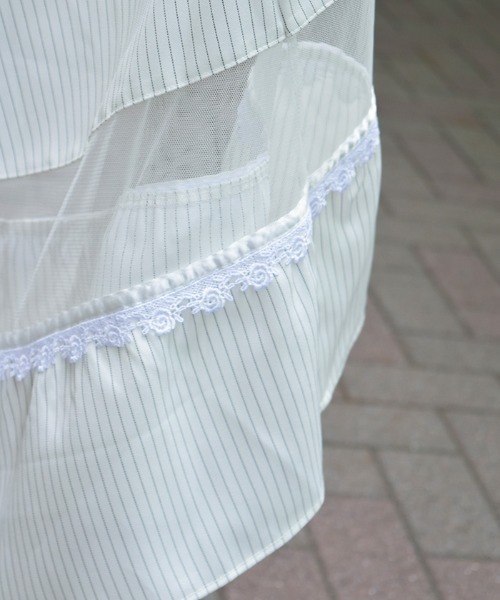 axes femme（アクシーズファム）の「オフショル風ストライプワンピース（ワンピース・レディース・ネイビー/ミント/ホワイト/パープル・FREE）」の8枚目の写真