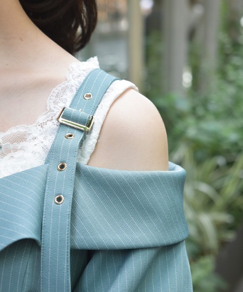 axes femme（アクシーズファム）の「オフショル風ストライプワンピース（ワンピース・レディース・ネイビー/ミント/ホワイト/パープル・FREE）」の11枚目の写真