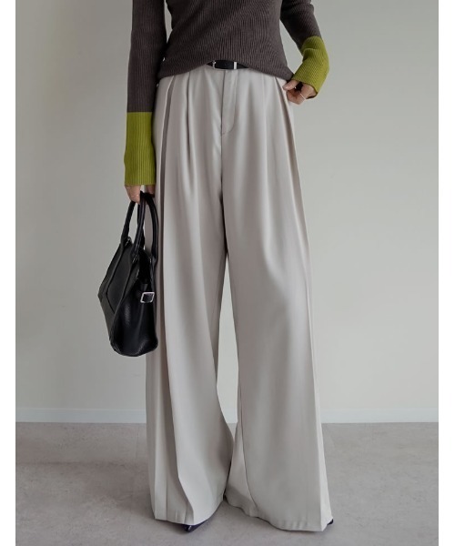 セール】[低身長/高身長/大きいサイズ有]タックプリーツワイド