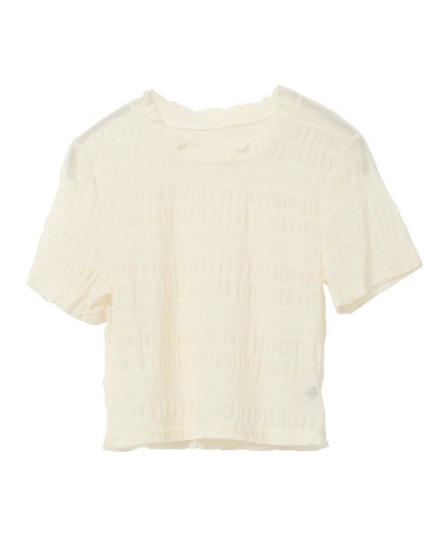 Rejoule(リジュール)の「シャーリングシアートップス(Tシャツ/カットソー・レディース・ブラック/アイボリー・FREE)」の11枚目の写真