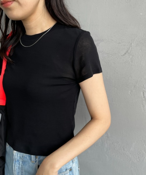 トゥデイフル　シアーシャーリングTシャツ　ブラック シアーシャーリングTシャツ（Tシャツ/カットソー）｜TODAYFUL