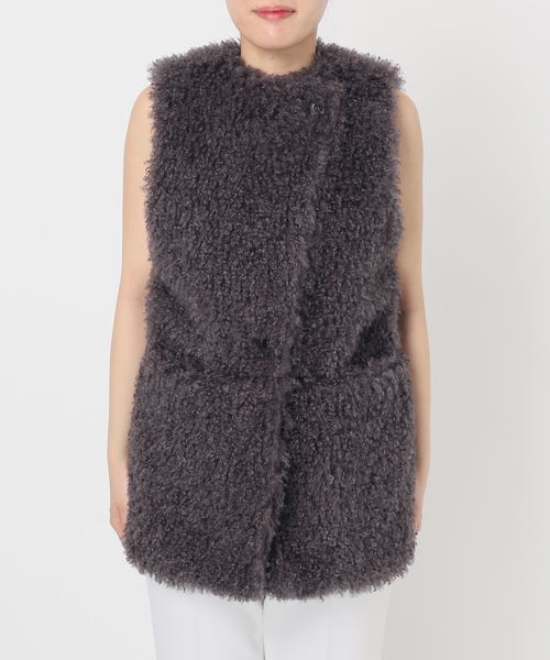 【超超美品】エコファーロングベスト グレー フリーサイズ　ファー セール】エコファーロングベスト（ベスト）｜LAFFMO（ラフモ）の