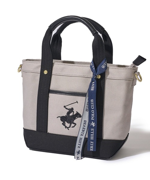 BEVERLY HILLS POLO CLUB(ビバリーヒルズポロクラブ)の「【Beverly Hills Polo Club/ビバリーヒルズポロクラブ】ポニー刺繍キャンバストートバッグ(ショルダーストラップ付)(トートバッグ・レディース・ホワイト系1/ホワイト系2/ブラック/グレー・FREE)」の2枚目の写真