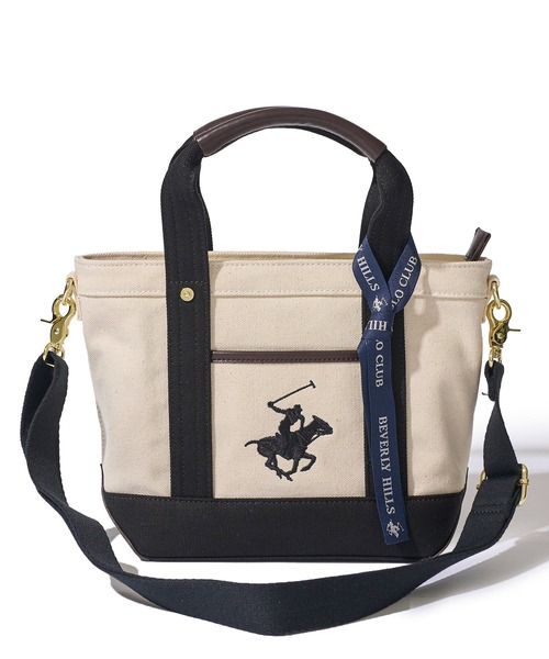 BEVERLY HILLS POLO CLUB(ビバリーヒルズポロクラブ)の「【Beverly Hills Polo Club/ビバリーヒルズポロクラブ】ポニー刺繍キャンバストートバッグ(ショルダーストラップ付)(トートバッグ・レディース・ホワイト系1/ホワイト系2/ブラック/グレー・FREE)」の6枚目の写真