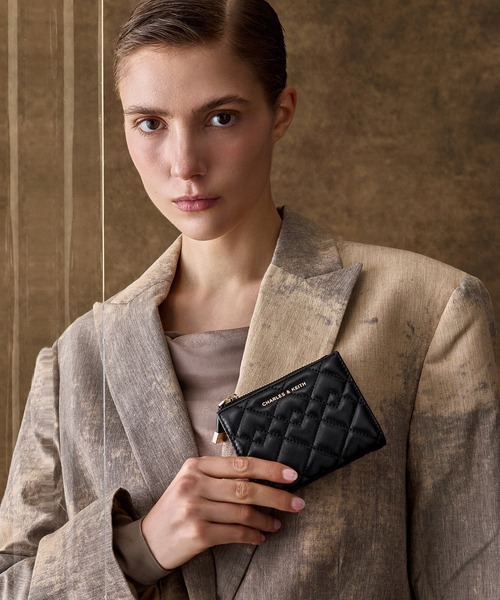 Duo ドゥオ キルトスモールウォレット キルトカードホルダー 2点セット CHARLES & KEITH Duo ドゥオ キルトスモールウォレット （Cream