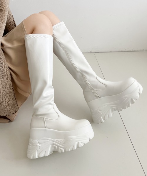 セール】厚底 ダブルソール ストレッチ ロングブーツ 538（ブーツ