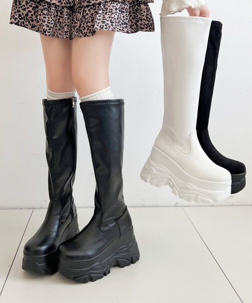 セール】厚底 ダブルソール ストレッチ ロングブーツ 538（ブーツ