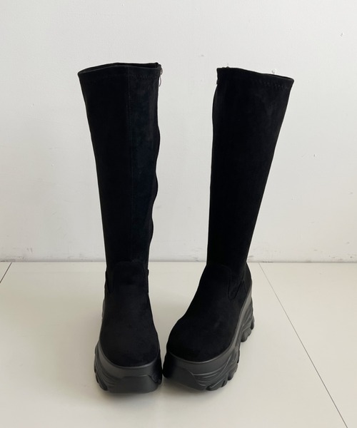 Shoes in Closet(シューズインクローゼット)の「厚底 ダブルソール ストレッチ ロングブーツ 538(ブーツ・レディース・アイボリー/ブラック系8/ブラック・L/M/S/LL)」の9枚目の写真