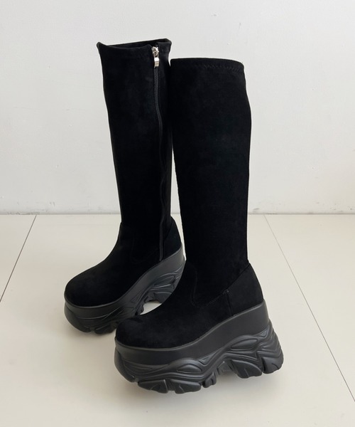 Shoes in Closet(シューズインクローゼット)の「厚底 ダブルソール ストレッチ ロングブーツ 538(ブーツ・レディース・アイボリー/ブラック系8/ブラック・L/M/S/LL)」の8枚目の写真
