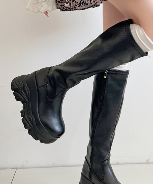 Shoes in Closet(シューズインクローゼット)の「厚底 ダブルソール ストレッチ ロングブーツ 538(ブーツ・レディース・アイボリー/ブラック系8/ブラック・L/M/S/LL)」の16枚目の写真