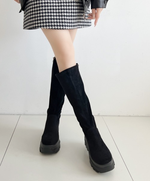 Shoes in Closet(シューズインクローゼット)の「厚底 ダブルソール ストレッチ ロングブーツ 538(ブーツ・レディース・アイボリー/ブラック系8/ブラック・L/M/S/LL)」の6枚目の写真