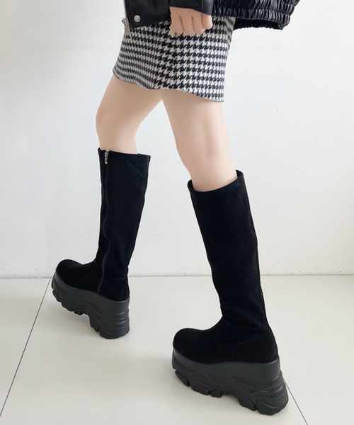 Shoes in Closet(シューズインクローゼット)の「厚底 ダブルソール ストレッチ ロングブーツ 538(ブーツ・レディース・アイボリー/ブラック系8/ブラック・L/M/S/LL)」の5枚目の写真